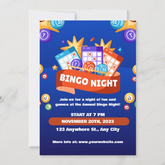 Blue and Orange Bingo Fun Night Invite Fundraiser Einladung (Vorderseite)