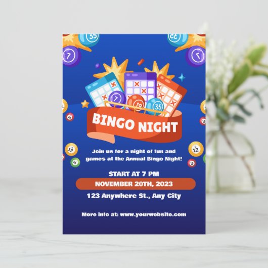 Blue and Orange Bingo Fun Night Invite Fundraiser Einladung (Stehend Vorderseite)