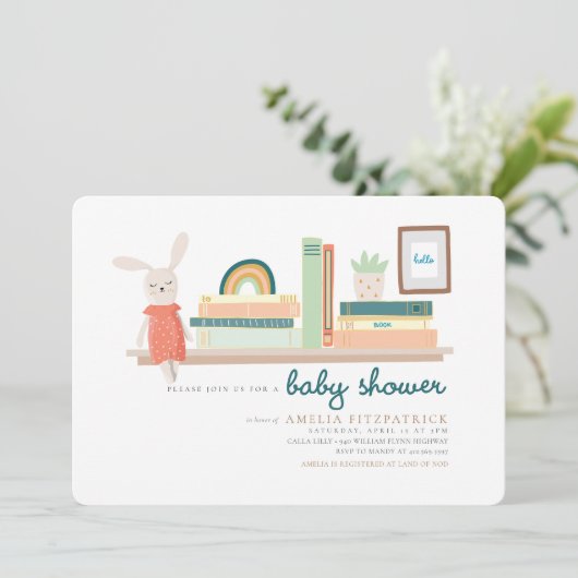 Blue and Orange Books for Baby Shooting Einladung (Stehend Vorderseite)