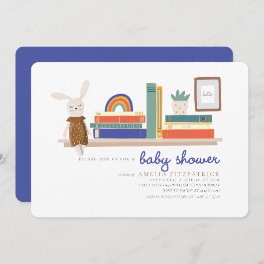 Blue and Orange Books for Baby Shooting Einladung (Vorne/Hinten)