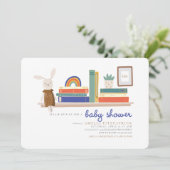 Blue and Orange Books for Baby Shooting Einladung (Stehend Vorderseite)