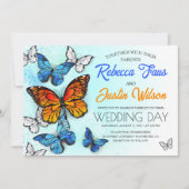 Blue and Orange Butterflies Morpho Monarch Einladung (Vorderseite)