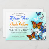 Blue and Orange Butterflies Morpho Monarch Einladung (Vorne/Hinten)