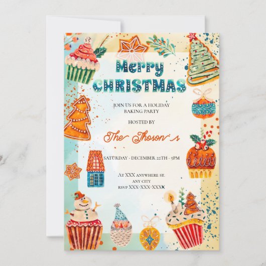 Blue and Orange Christmas Bright Holiday Party I Einladung (Vorderseite)