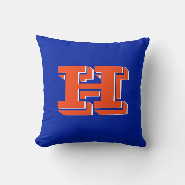 Blue and Orange Collegiate Color Style Monogram Kissen (Vorderseite)