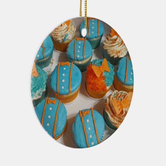 Blue and Orange Cupcakes Weihnachten Keramik Ornament (Rechts)
