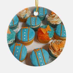 Blue and Orange Cupcakes Weihnachten Keramik Ornament