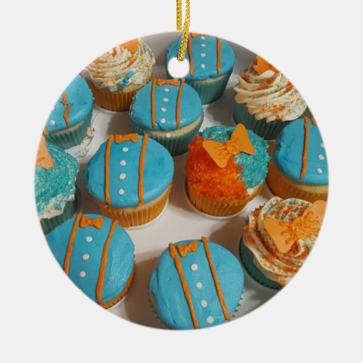 Blue and Orange Cupcakes Weihnachten Keramik Ornament (Vorne)