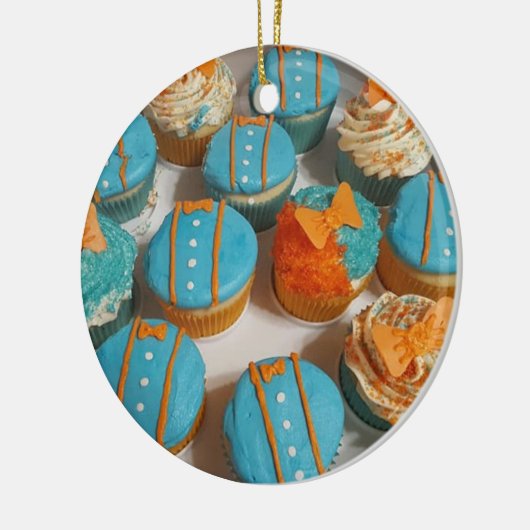 Blue and Orange Cupcakes Weihnachten Keramik Ornament (Links)