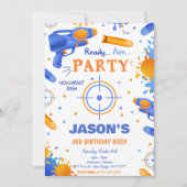 Blue and Orange Dart Gun Birthday Einladung (Vorderseite)