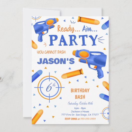 Blue and Orange Dart Gun Einladung (Vorderseite)