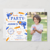 Blue and Orange Dart Gun Foto Einladung (Vorderseite)