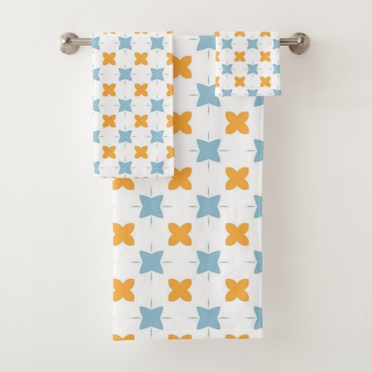 Blue and orange floral tile pattern badhandtuch set (Insitu)