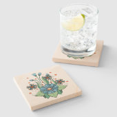 Blue and Orange Flower Steinuntersetzer (Seitenansicht)