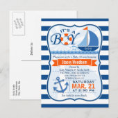 Blue and Orange Nautical Baby Dusche Einladungspostkarte (Vorne/Hinten)