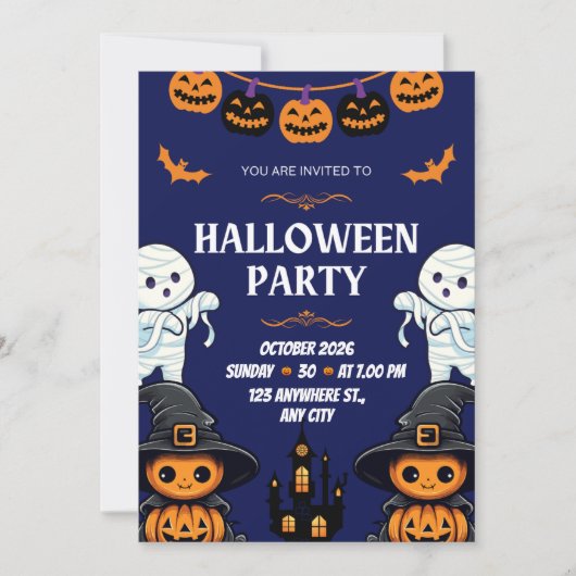 Blue and Orange Pumpkin Boo Halloween Party Einladung (Vorderseite)