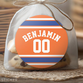 Blue and Orange Sports Jersey Individuelle Name Nu Runder Aufkleber