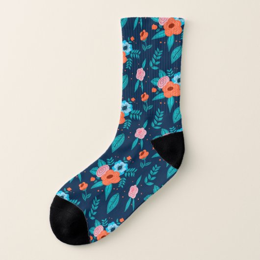 Blue and Orange Spring Flower Pattern Socken (Links - Außen)