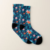 Blue and Orange Spring Flower Pattern Socken (Paar)