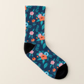 Blue and Orange Spring Flower Pattern Socken (Links - Innen)