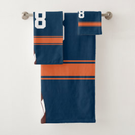 Blue and Orange Stripes Jersey Grid Iron Football Badhandtuch Set