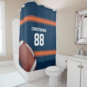 Blue and Orange Stripes Jersey Grid Iron Football Duschvorhang