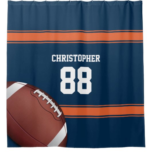 Blue and Orange Stripes Jersey Grid Iron Football Duschvorhang (Vorderseite)