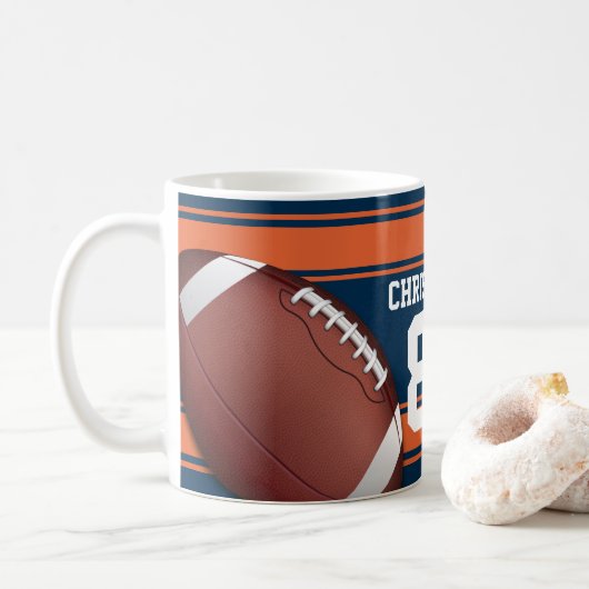 Blue and Orange Stripes Jersey Grid Iron Football Kaffeetasse (Mit Donut)