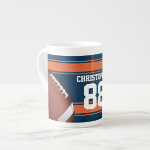 Blue and Orange Stripes Jersey Grid Iron Football Porzellantasse