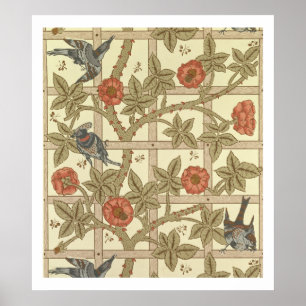 Blue and orange trellis wallpaper design, 1864 poster