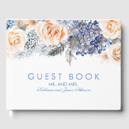 Blue and Peach Floral Elegante Hochzeit Gästebuch