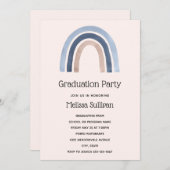 Blue and Peach Rainbow Boho Design Abschluss Einladung (Vorne/Hinten)