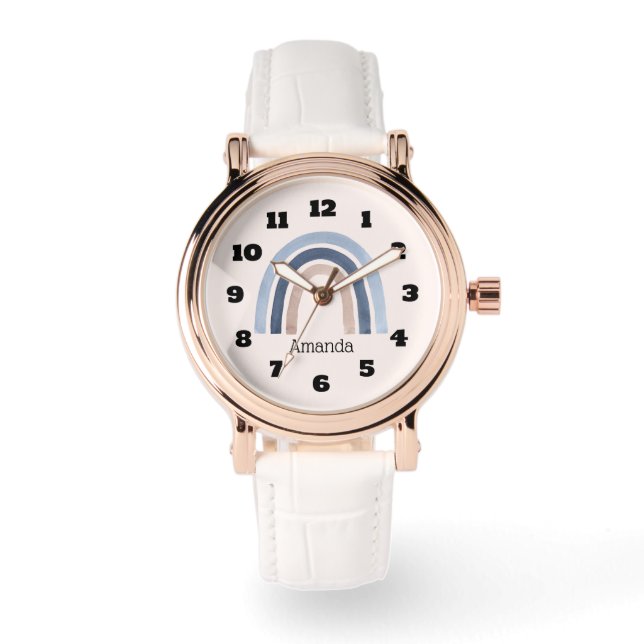 Blue and Peach Rainbow Boho Design Armbanduhr (Vorderseite)