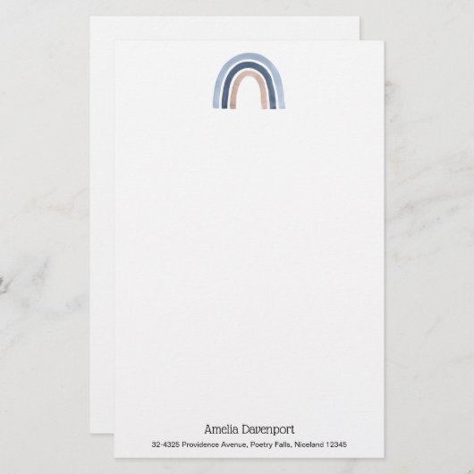 Blue and Peach Rainbow Boho Design Briefpapier (Vorne/Hinten)