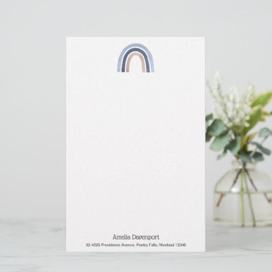 Blue and Peach Rainbow Boho Design Briefpapier (Stehend Vorderseite)