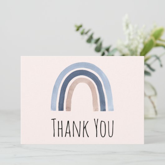 Blue and Peach Rainbow Boho Design Dankeskarte (Stehend Vorderseite)