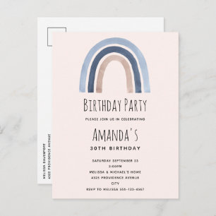 Blue and Peach Rainbow Boho Design Geburtstag Einladungspostkarte