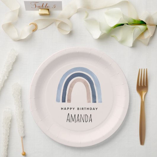 Blue and Peach Rainbow Boho Design Geburtstag Pappteller (Hochzeit)