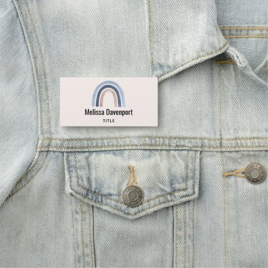 Blue and Peach Rainbow Boho Design Namensschild (Beispiel)