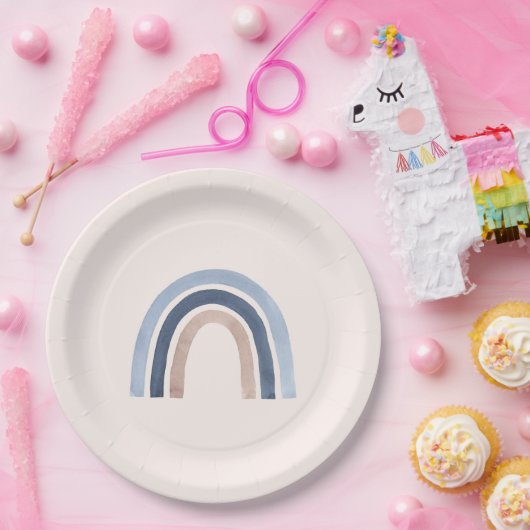 Blue and Peach Rainbow Boho Design Pappteller (Party)