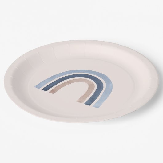 Blue and Peach Rainbow Boho Design Pappteller (Schrägansicht)