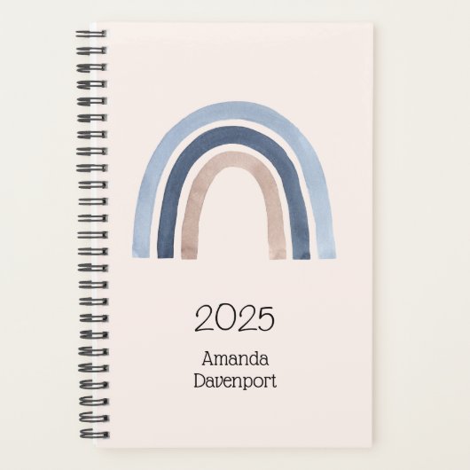 Blue and Peach Rainbow Boho Design Planer (Vorderseite)