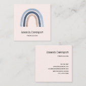 Blue and Peach Rainbow Boho Design Quadratische Visitenkarte (Vorne/Hinten)