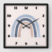 Blue and Peach Rainbow Boho Design Quadratische Wanduhr (Vorderseite)