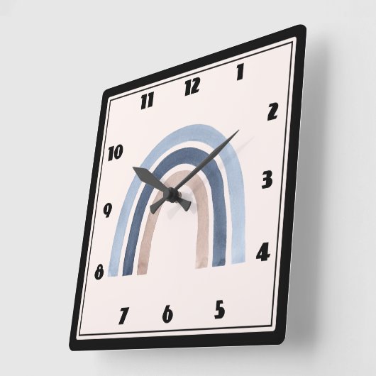 Blue and Peach Rainbow Boho Design Quadratische Wanduhr (Winkel)