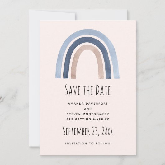 Blue and Peach Rainbow Boho Design Save The Date (Vorderseite)