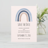 Blue and Peach Rainbow Boho Design Save The Date (Stehend Vorderseite)