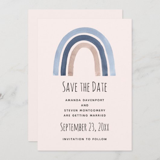 Blue and Peach Rainbow Boho Design Save The Date (Vorne/Hinten)