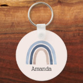 Blue and Peach Rainbow Boho Design Schlüsselanhänger (Rückseite)