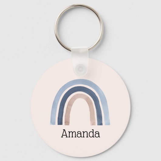 Blue and Peach Rainbow Boho Design Schlüsselanhänger (Rückseite)